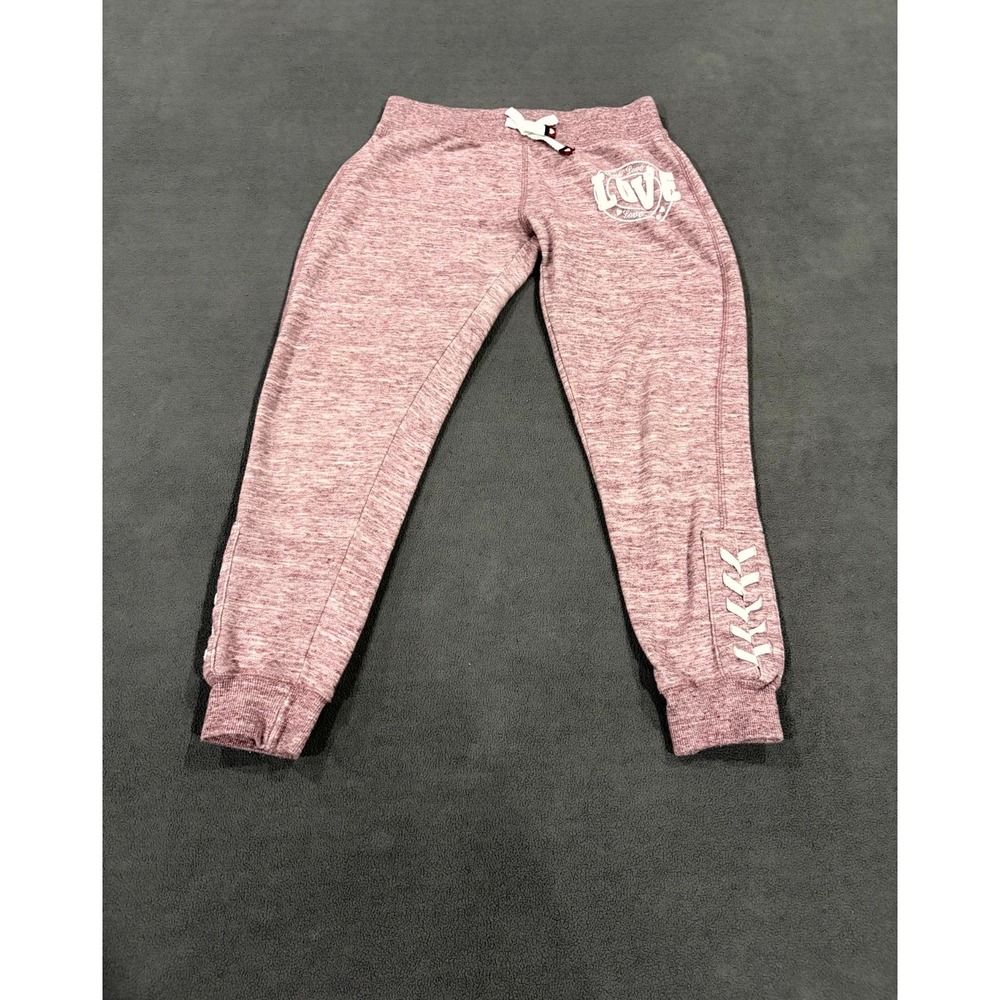 Reflex‎ Sweatpants Kids L (11/12) Heather Pink Fleece Lined Logo Tapered Leg